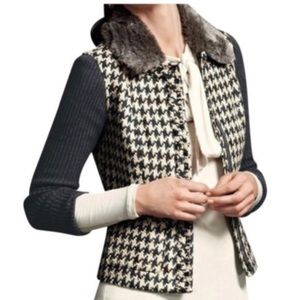 CABI | Houndstooth Tweed Jacket with Fur Collar